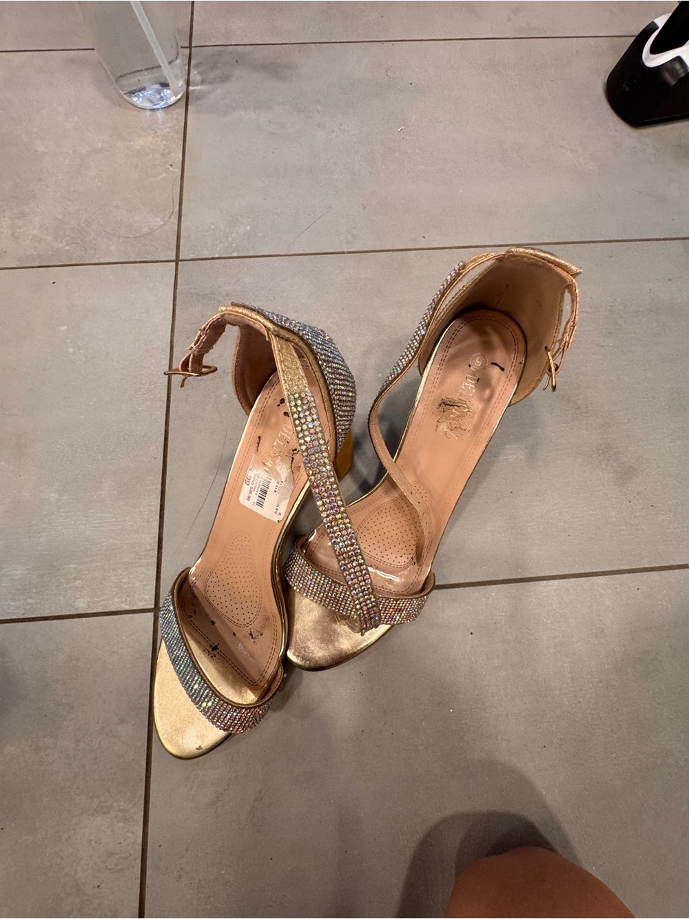 Rhinestone Strap Gold Evening Heels - Elegant Women's heels